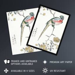 "Artery8 Macaw Parrot & Peach Flowers Japan Wall Art Print Numata Kashu - Size: W12"" x H16""" - thumbnail 2