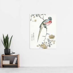 "Artery8 Macaw Parrot & Peach Flowers Japan Wall Art Print Numata Kashu - Size: W12"" x H16""" - thumbnail 4