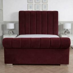 Living Comfort Bedz Orion Upholstered Gas Lift Storage Bed with 48 Inch Headboard in Maroon - Size: Super King - thumbnail 2