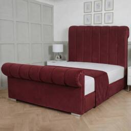 Living Comfort Bedz Orion Upholstered Gas Lift Storage Bed with 48 Inch Headboard in Maroon - Size: Super King - thumbnail 1