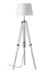 Orsina White Floor Lamp With EU Plug, Adjustable Tripod Standing Lamp, Natural Wooden Lamp With Chrome Accents - thumbnail 2