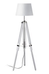 Orsina White Floor Lamp With EU Plug, Adjustable Tripod Standing Lamp, Natural Wooden Lamp With Chrome Accents