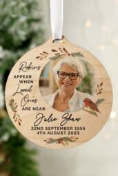 Personalised Memento Company Personalised Photo Upload Robin Memorial Wooden Decoration in Brown - thumbnail 3