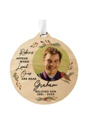 Personalised Memento Company Personalised Photo Upload Robin Memorial Wooden Decoration in Brown