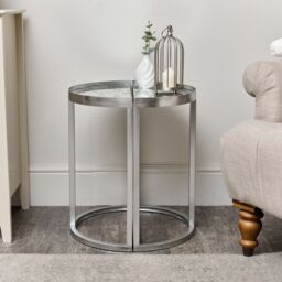 Silver Set Of 2 Semi Circle Printed Mirrored Side Table - thumbnail 4