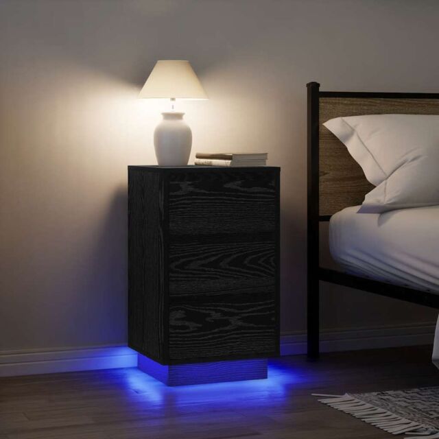 Berkfield Home Bedside Cabinet with LED Lights¬†Black 38x34x65 cm in Black - Size: 38 x 34 x 65 cm - image 1