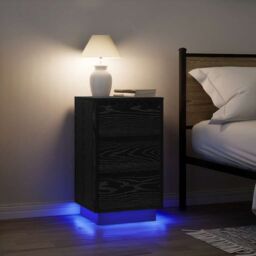 Berkfield Home Bedside Cabinet with LED Lights¬†Black 38x34x65 cm in Black - Size: 38 x 34 x 65 cm - thumbnail 1