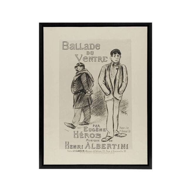 "Artery8 Ballade du Ventre Theatre Poster Steinlen Black Framed Canvas Wall Art in Beige - Size: W12"" x H16""" - image 1