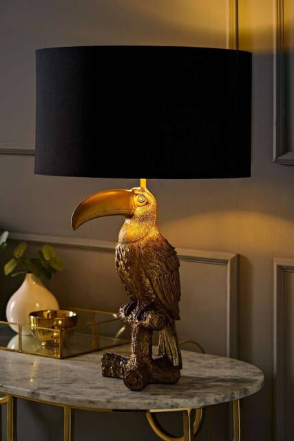 ValueLights Tuki Toucan Velvet Metallic Drum Lamp Shade Bronze Table Lamp & Bulb in Black - image 1