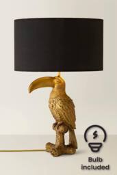 ValueLights Tuki Toucan Velvet Metallic Drum Lamp Shade Bronze Table Lamp & Bulb in Black - thumbnail 3
