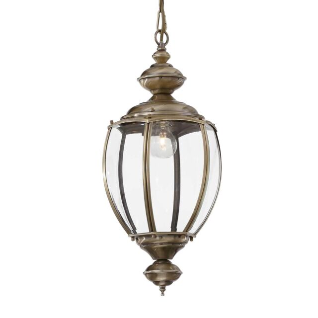Netlighting Norma 1 Light Ceiling Lantern Pendant Antique Brass Clear Glass E27 in Yellow