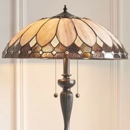 Loops 1.5m Tiffany Twin Floor Lamp Dark Bronze & Retro Stained Glass Shade i00006 in Clear - thumbnail 3