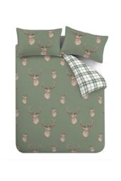 Catherine Lansfield 'Stag Check' Reversible Duvet Cover Set in Light Green - Size: Single - thumbnail 5