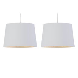 First Choice Lighting Set of 2 Zoey - White with Gold Inner Easy Fit Pendant or Lamp Shades