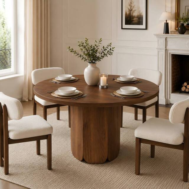 ModernLuxe Modern round dining table for 4-6 people with wood design in Walnut - image 1