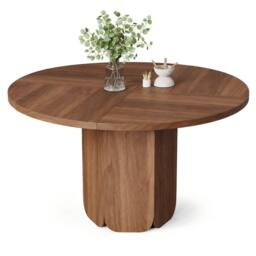 ModernLuxe Modern round dining table for 4-6 people with wood design in Walnut - thumbnail 4