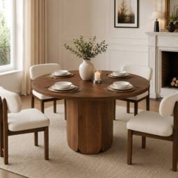 ModernLuxe Modern round dining table for 4-6 people with wood design in Walnut - thumbnail 1