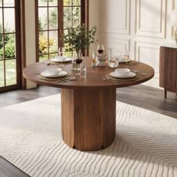 ModernLuxe Modern round dining table for 4-6 people with wood design in Walnut - thumbnail 3