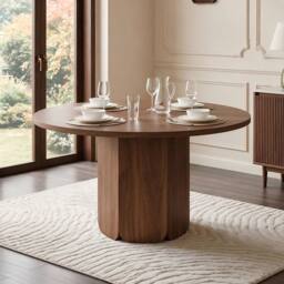 ModernLuxe Modern round dining table for 4-6 people with wood design in Walnut - thumbnail 2