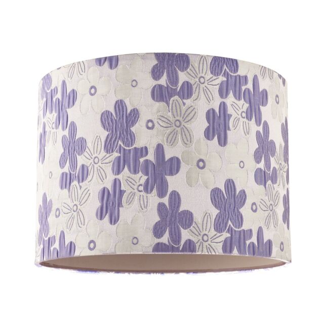 Happy Homewares Chic Floral Round Drum Fabric Lamp Shade with Lilac & White Daisies - Size: 10 inches - image 1