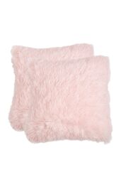 OHS Pack of 2 Fluffy Fleece Zip Up Cushion Covers in Baby Pink - Size: 55 cm x 55 cm - thumbnail 1