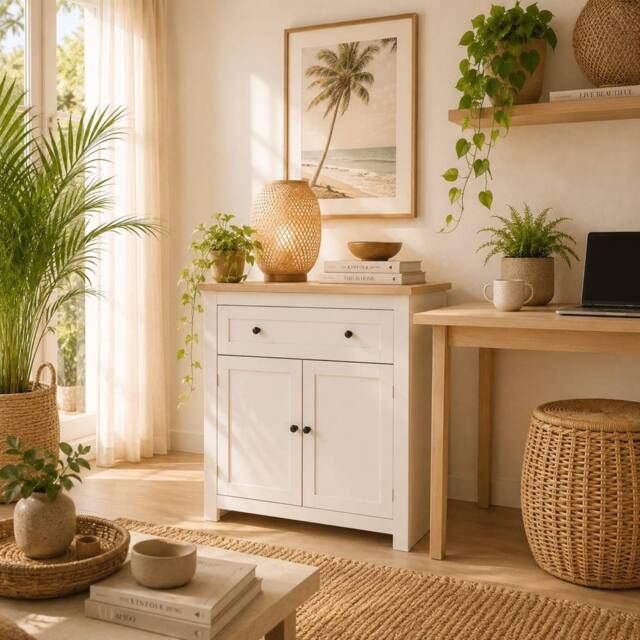 Wyld Haus Viso Cream White Sideboard with Drawer & Adjustable Shelf - image 1