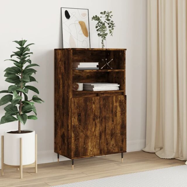 Berkfield Home Highboard Smoked Oak 60x36x110 cm Engineered Wood in Brown - Size: 60 x 36 x 110 cm - image 1