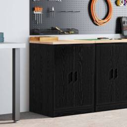 Berkfield Home Durable Garage Storage Cabinet Black 60x51x85 cm Solid Wood Pine - Size: 60 x 51 x 85 cm - thumbnail 2