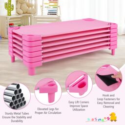 Gymax 6 PCS Daycare Cot Toddler Stackable Daycare Rest Mat Detachable Cloth in Pink - thumbnail 5