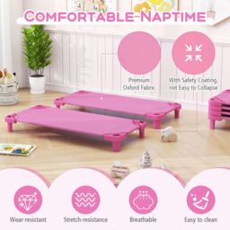 Gymax 6 PCS Daycare Cot Toddler Stackable Daycare Rest Mat Detachable Cloth in Pink - thumbnail 4