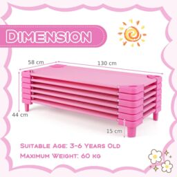 Gymax 6 PCS Daycare Cot Toddler Stackable Daycare Rest Mat Detachable Cloth in Pink - thumbnail 3