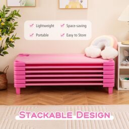 Gymax 6 PCS Daycare Cot Toddler Stackable Daycare Rest Mat Detachable Cloth in Pink - thumbnail 6
