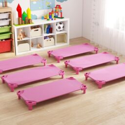 Gymax 6 PCS Daycare Cot Toddler Stackable Daycare Rest Mat Detachable Cloth in Pink - thumbnail 2