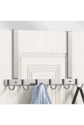 KDMD Stainless Steel Over Door Towel Rack Hooks 7 Hooks Non Slip in Silver - thumbnail 4