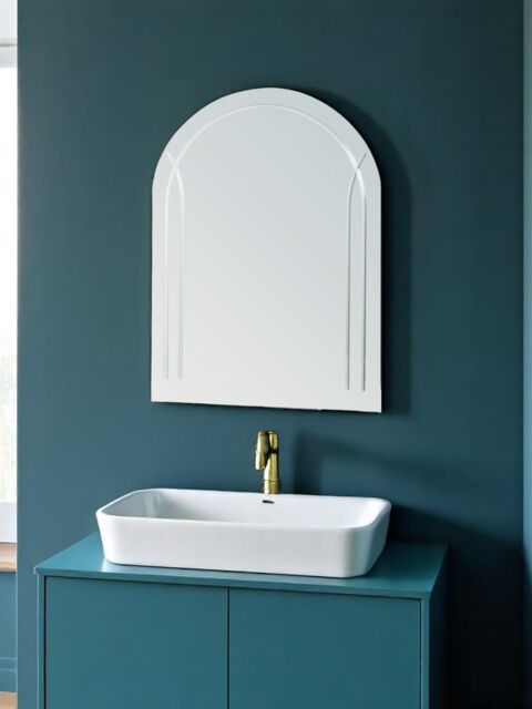 Showerdrape Soho Arched Oval Wall Mounted Frameless Diamond Cut Bathroom Mirror 60 x 45cm in Silver - Size: 60 x 45 cm - image 1