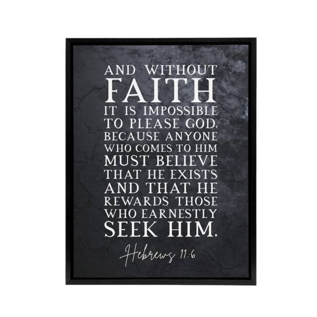 "Artery8 Hebrews 11 6 Without Faith It Is Bible Quote Framed Canvas Wall Art Print in Grey - Size: W12"" x H16""" - image 1