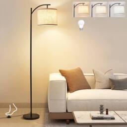 Ventryn Black Free Standing Floor Lamp Linen Shade Remote Bulb - thumbnail 4