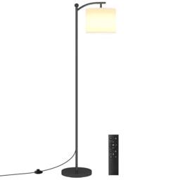 Ventryn Black Free Standing Floor Lamp Linen Shade Remote Bulb - thumbnail 5