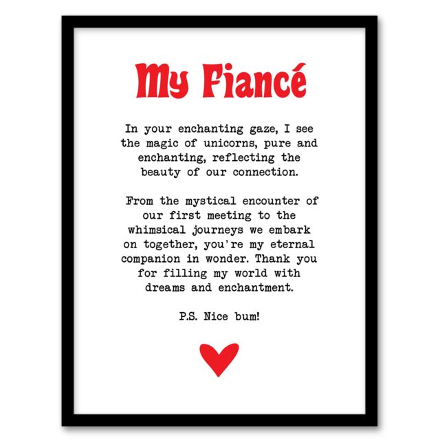 "Artery8 Love Poem Unicorn Magic Fiancé Romantic Poetry Framed Art Print in White - Size: W12"" x H16""" - image 1