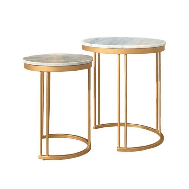 Jaipur Furniture Ltd Ravi Marble Nest of 2 Tables - Mango Wood/Iron - L42 x W42 x H49 cm - Mango Light Finish in Grey - image 1