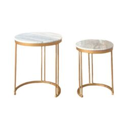 Jaipur Furniture Ltd Ravi Marble Nest of 2 Tables - Mango Wood/Iron - L42 x W42 x H49 cm - Mango Light Finish in Grey - thumbnail 2