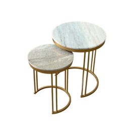 Jaipur Furniture Ltd Ravi Marble Nest of 2 Tables - Mango Wood/Iron - L42 x W42 x H49 cm - Mango Light Finish in Grey - thumbnail 4