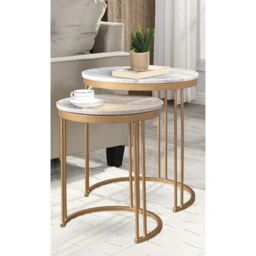 Jaipur Furniture Ltd Ravi Marble Nest of 2 Tables - Mango Wood/Iron - L42 x W42 x H49 cm - Mango Light Finish in Grey - thumbnail 5