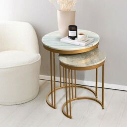Jaipur Furniture Ltd Ravi Marble Nest of 2 Tables - Mango Wood/Iron - L42 x W42 x H49 cm - Mango Light Finish in Grey - thumbnail 6