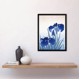 Artery8 Blue Iris Flowers Floral Japanese Framed Wall Art Print Ohara Koson - Size: A4 - thumbnail 4