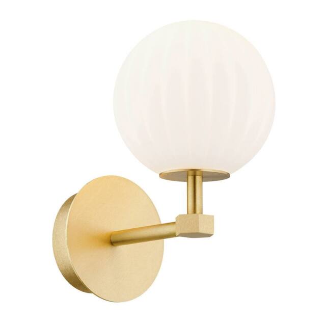 Netlighting Paloma Right Angle Wall Lamp Opal Matt (Fluted) Brushed Brass in White - image 1