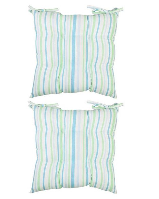 Dibor Set of 2 Blue Striped Indoor Outdoor Chair Seat Pad Garden Cushions L40cm x W40cm - Size: 40 cm x 40 cm - image 1