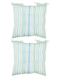 Dibor Set of 2 Blue Striped Indoor Outdoor Chair Seat Pad Garden Cushions L40cm x W40cm - Size: 40 cm x 40 cm - thumbnail 1