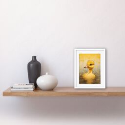 "Artery8 Wall Art Print Yellow Duckling Kids Bedroom Baby Nursery Calm Elegant Artwork Framed 9X7 Inch in White - Size: W7"" x H9""" - thumbnail 2