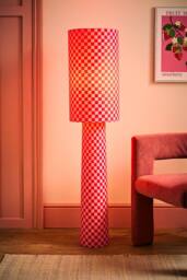 ValueLights Pritchard Pink Checkerboard Drum Shade Full Fabric Midi Floor Lamp in Bright Pink - thumbnail 2